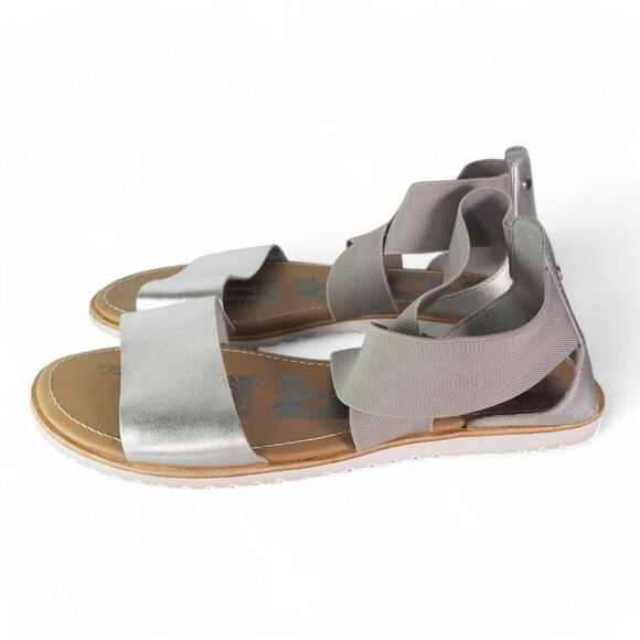 Sorel Ella Leather Open Toe Flat Strappy Sandals Silver NL3202-034 Women's 9.5 - Picture 2 of 11